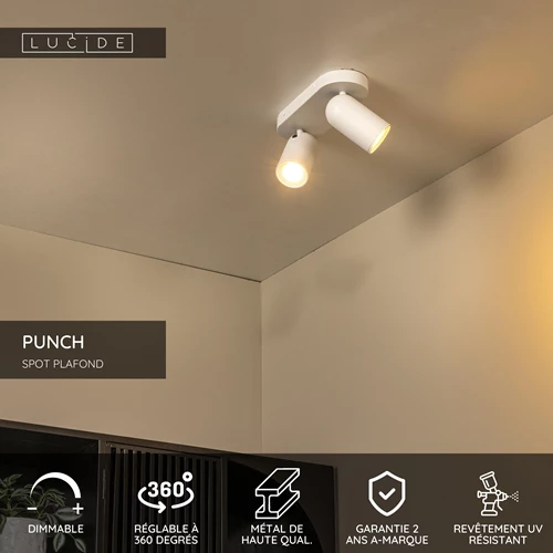 Lucide PUNCH - Spot plafond - 2xGU10 - Blanc - USP